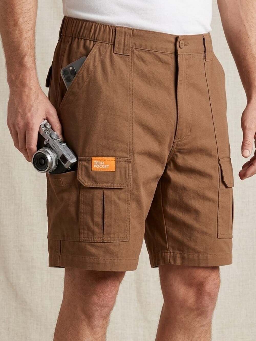Savane Men’s Hiking Cargo Shorts Tech Pocket - Toffee Brown - Waist 38 NWT